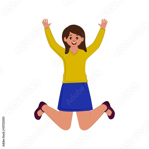 Character Of Cheerful Teenage Girl Jumping On White Background.