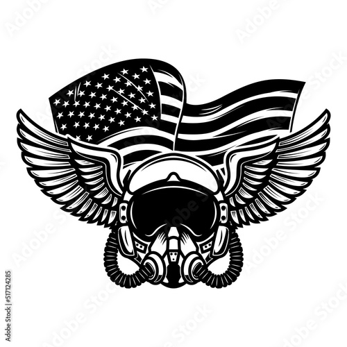 Leinwand Poster Pilot helmet on usa flag background