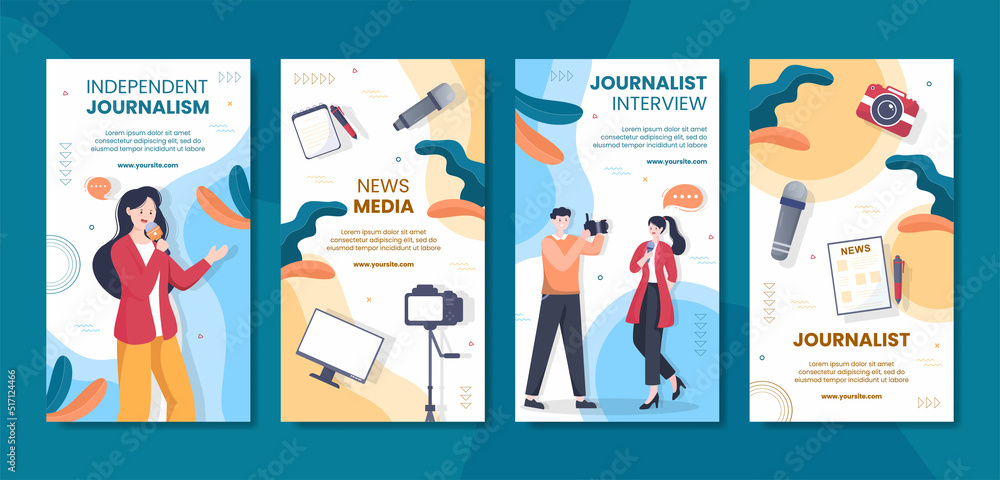 Journalism or Social Broadcasting Social Media Stories Template Flat Cartoon Background Vector Illustration Journalism or Social Broadcasting Social Media Stories Template Flat Cartoon Background Vector Illustration