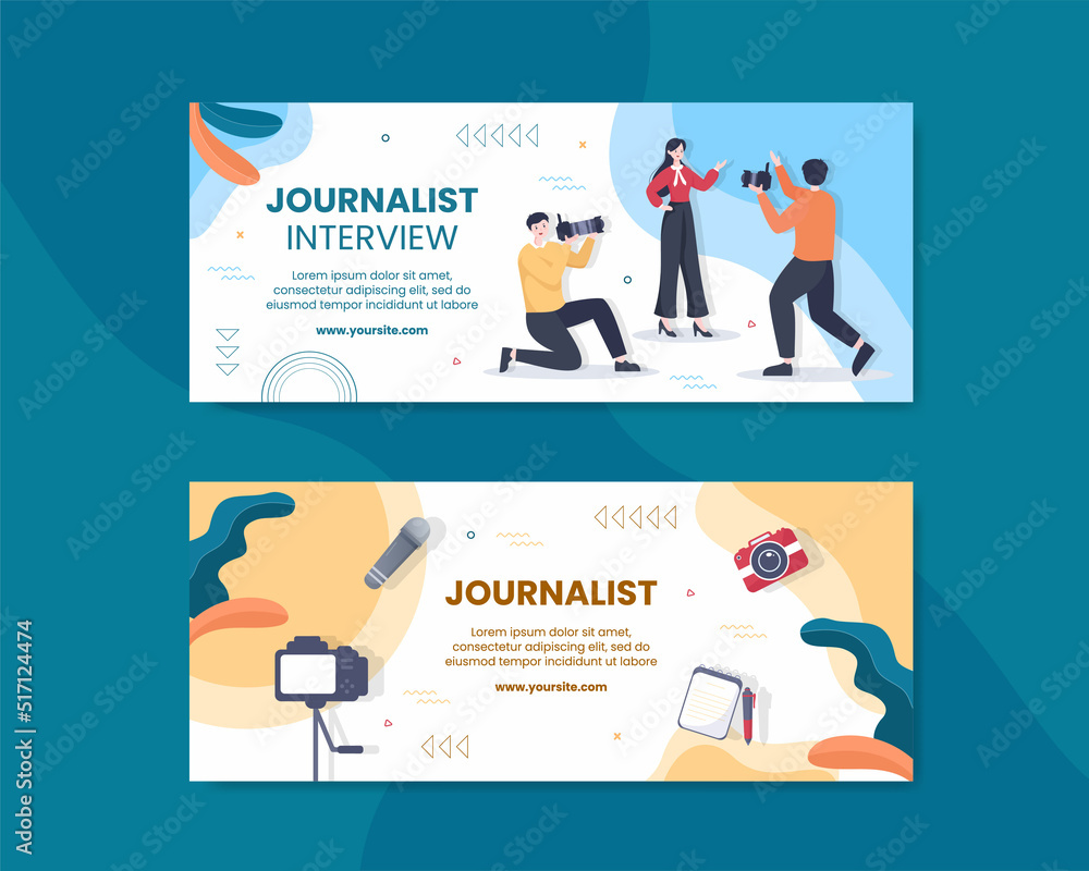 Journalism or Social Broadcasting Horizontal Banner Template Flat Cartoon Background Vector Illustration