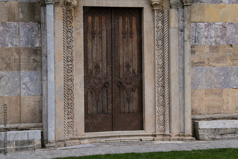 Old wooden entrance door to Medieval Monastery and orthodox Church Visoki Decani, one of the most important Serbian monastery. UNESCO world heritage site in Decani, Kosovo, Serbia 05.03.2022
Old wooden entrance door to Medieval Monastery and orthodox Church Visoki Decani, one of the most important Serbian monastery. UNESCO world heritage site in Decani, Kosovo, Serbia 05.03.2022