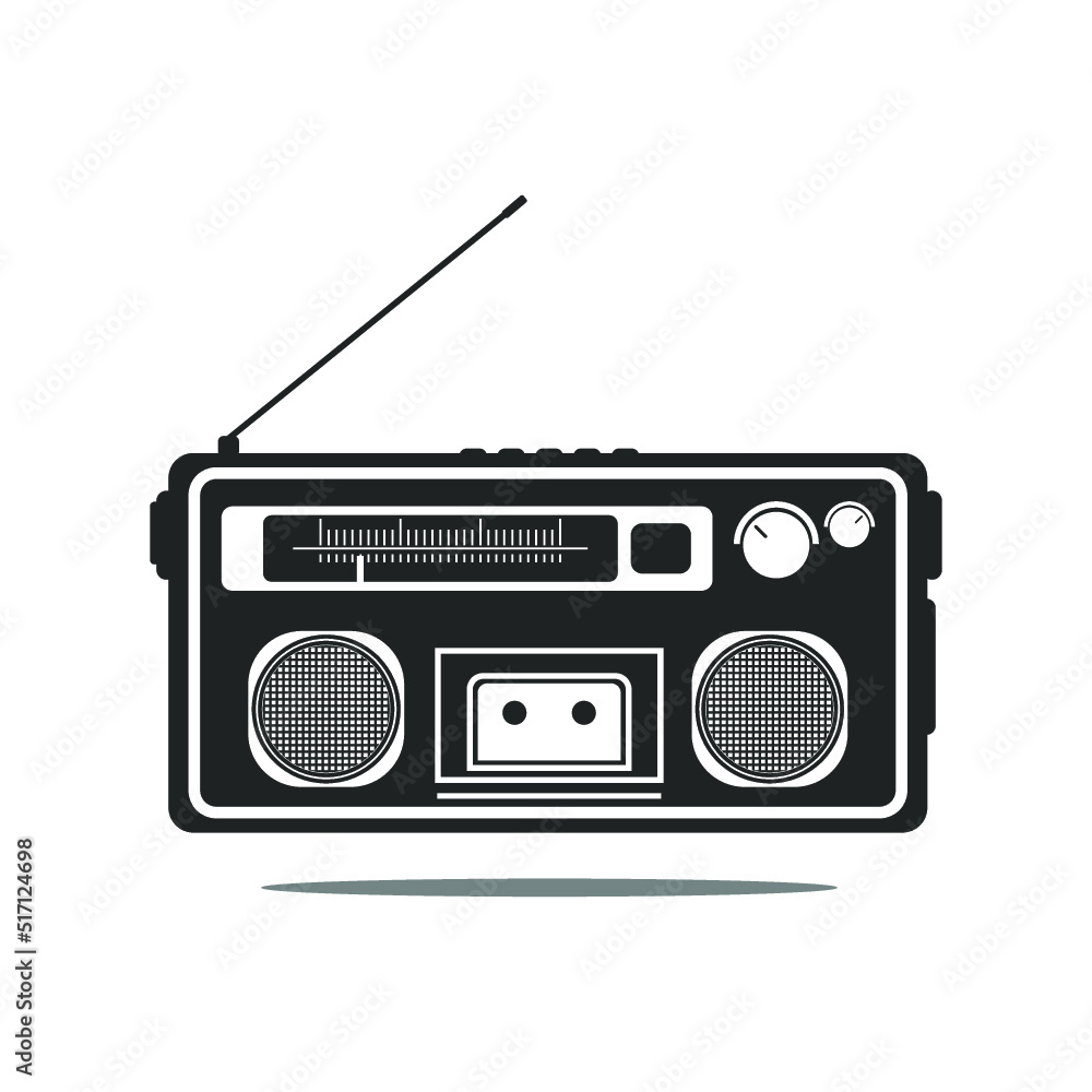 Retro radio illustration with black color and white background. Retro radio icon. Retro radio illustration with black color and white background. Retro radio icon.