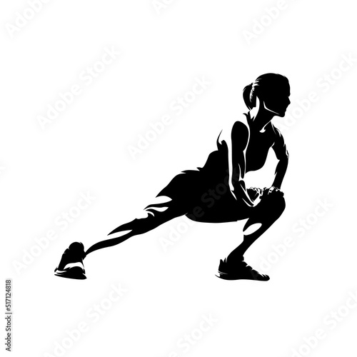 Woman stretches her muscles. Abstract isolated vector silhouette. Fitness exercises. Active lifestyle