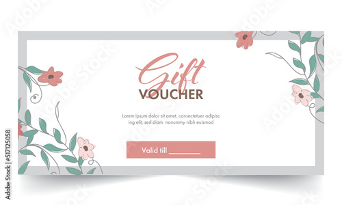Gift Voucher Banner Or Header Design Decorated With Floral On White Background.
