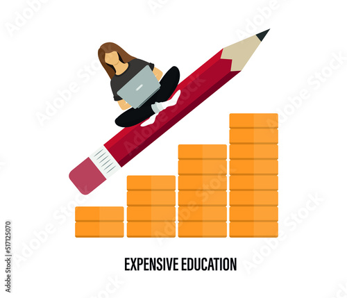 Expensive education concept. High rise in tuition fees and economic crisis concept