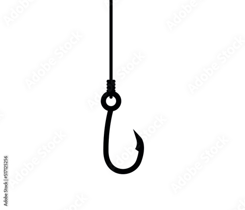 Fishing rod drawing web icon, black and white logo