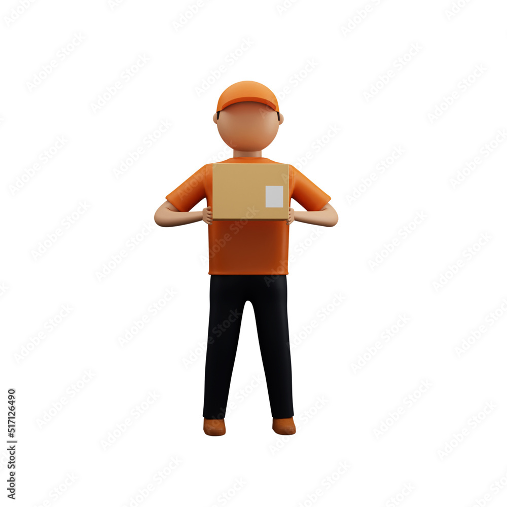 3D Render Of Faceless Delivery Boy Holding Parcel Box On White Background.