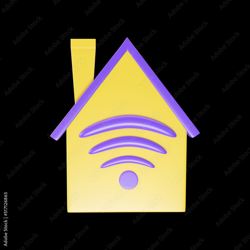 Yellow And Purple Wifi Home 3D Illustration On Black Background. Yellow And Purple Wifi Home 3D Illustration On Black Background.
