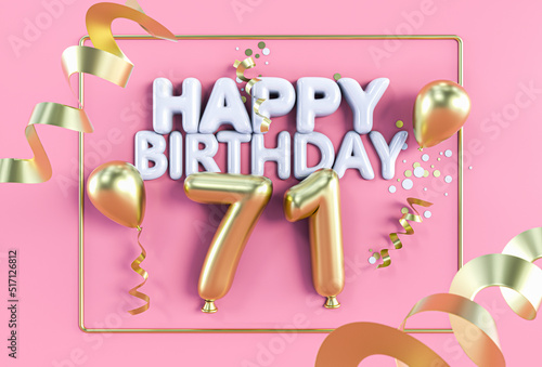 Canvas Print Happy Birthday 71 in Gold auf Rosa