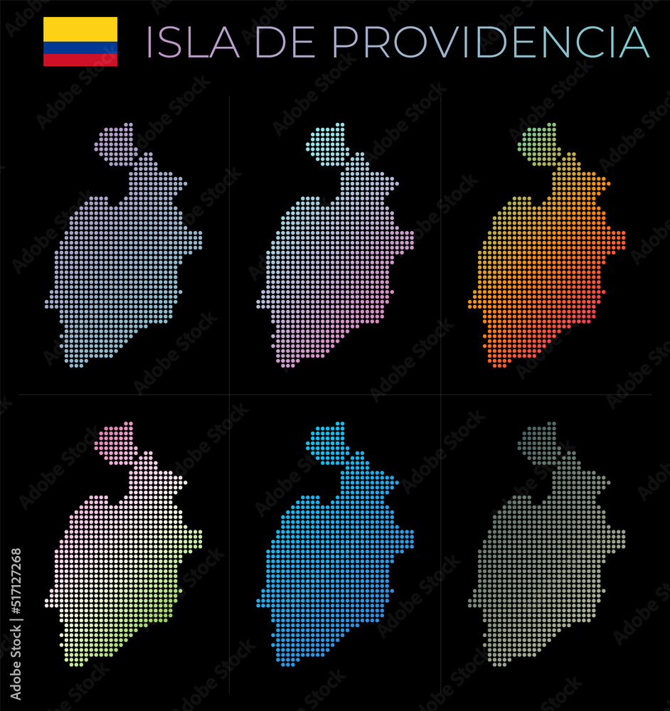 Isla de Providencia dotted map set. Map of Isla de Providencia in dotted style. Borders of the island filled with beautiful smooth gradient circles. Neat vector illustration.