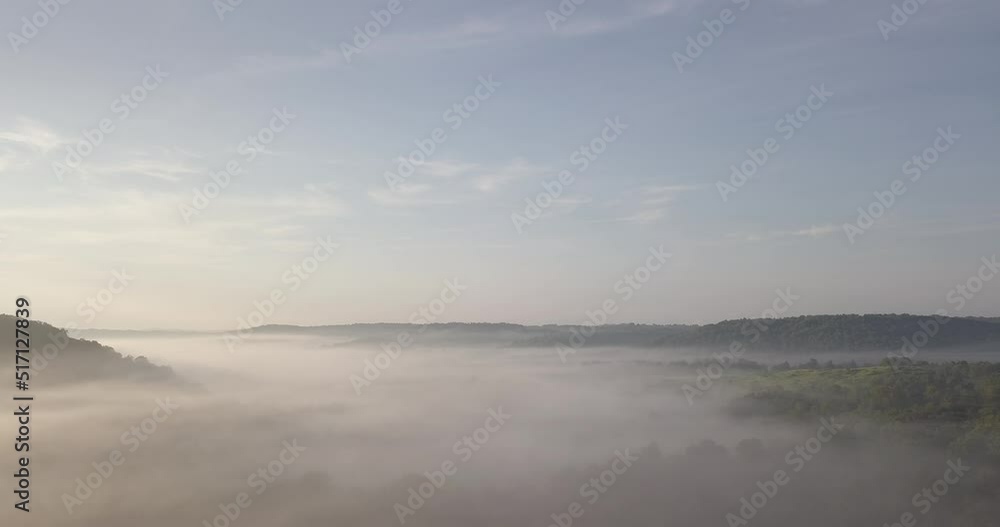 Slow drone flight over fog in the mountains of saxonburg pennsylvania Slow drone flight over fog in the mountains of saxonburg pennsylvania