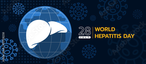 world hepatitis day - white liver in circle world globe sign on virus cells texture around background vector design