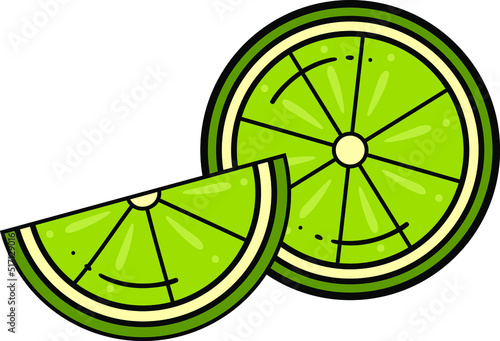 Vector lime slice green lemon illustration isolated half of a fruit lime. Fresh green citrus icon.