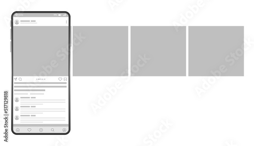 Smartphone interface post. Mock up with carousel interface post on social network. Social media mobile app page template. Design of the tape profile