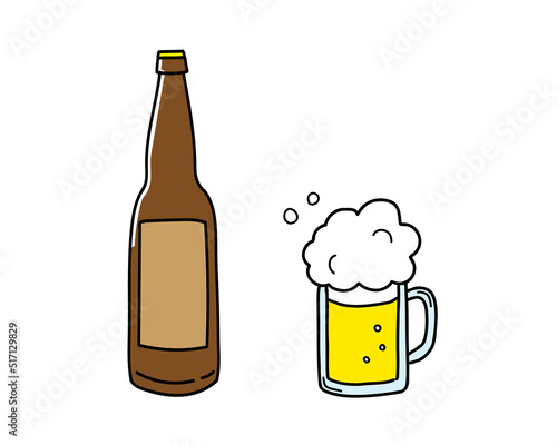 ビールとビール瓶のイラストセット