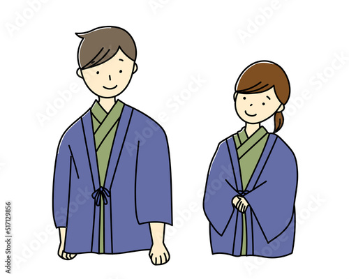 温泉の浴衣を着た男女のイラスト