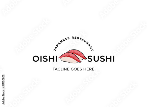 Sushi logo fish food japan restaurant. Japanese seafood logo asian dinner. 