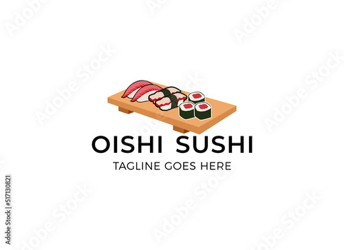 Sushi logo fish food japan restaurant. Japanese seafood logo asian dinner. 