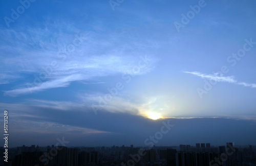 sun ray is go down and amazing dramatic orange cloud