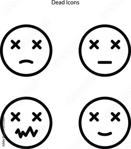 emoticon icons with dead x eyes, head pictogram. dead face, danger and death,