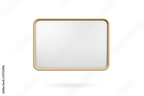 Wooden picture frame isolated on white background, Blank thin frame with empty space for decorative uses. 3d rendering.