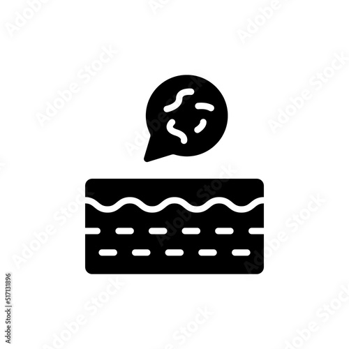 Bacteria on Skin Silhouette Icon. Skin Layer with Microbes Flora Black Pictogram. Microorganisms on Structure of Dermis Icon. Isolated Vector Illustration