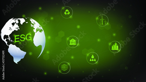 Sustainable business or green business vector illustration background with connection icon concept related to environmentally friendly environmental icon set. Web and Social Header Banners for ESG.