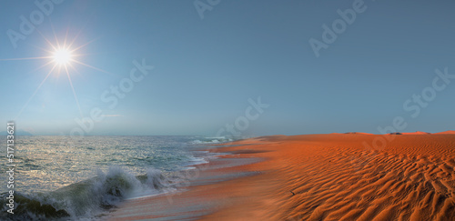 Namib desert with Atlantic ocean meets near Skeleton coast - Namibia, South Africa