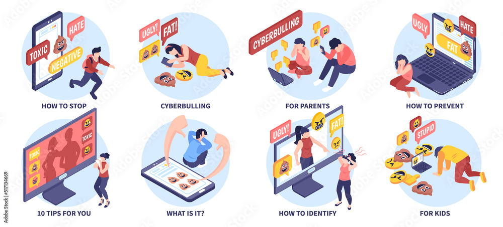 Isometric Cyberbullying Composition Set Isometric Cyberbullying Composition Set