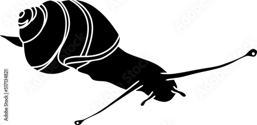 Black silhouette of white-lipped snail (Cepaea hortensis) isolated on white background