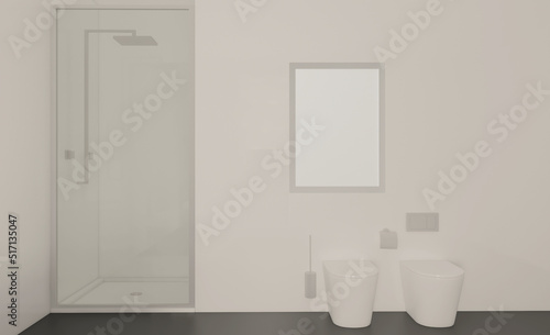 Mockup.   Empty paintings. Modern bathroom including bath and sink. 3D rendering.