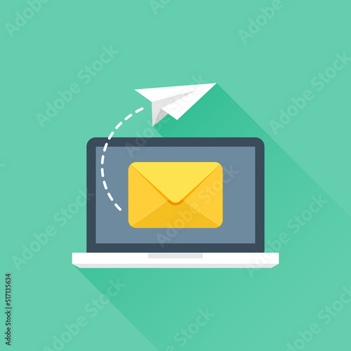 Email sending icon in flat style. Envelope receive vector illustration on isolated background. Mailbox notification sign business concept.