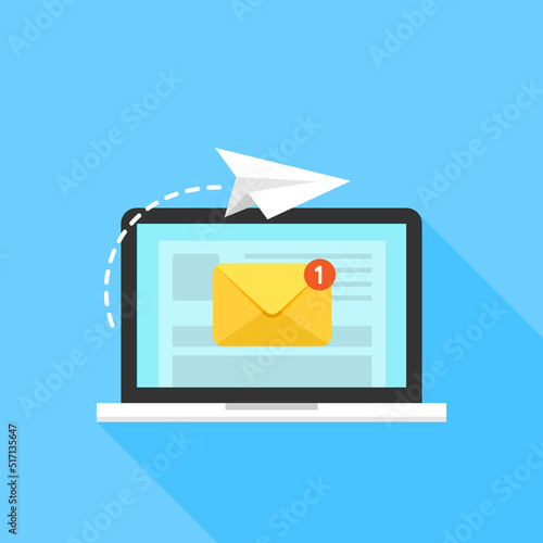 Email sending icon in flat style. Envelope receive vector illustration on isolated background. Mailbox notification sign business concept.