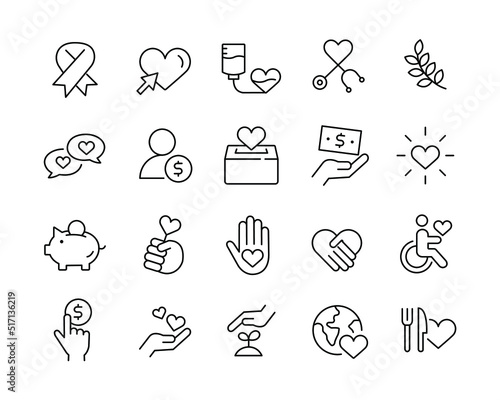 Charity Icons - Vector Line. Editable Stroke. 