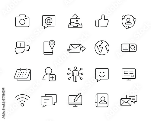 Social Media Icons - Vector Line. Editable Stroke. 
