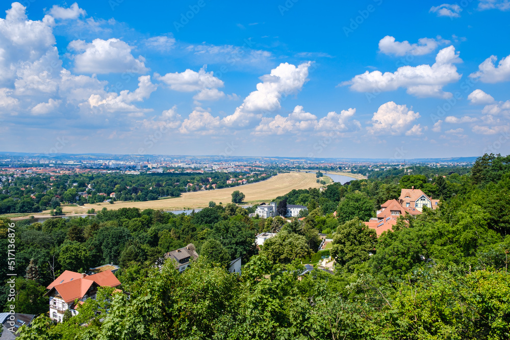 Dresden, Saxony, Germany: View from the Oberloschwitz district to the West over the Dresden Elbe valley and Dresden.