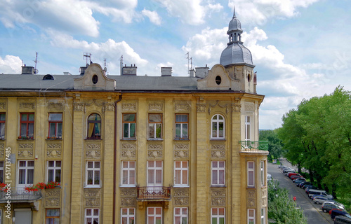 Krakow, Poland popular tourist travel destination with impressive skyline of old town historic architecture and Wawel Castle, Marienchurch outdoor landmarks urban street avenue for shopping photo