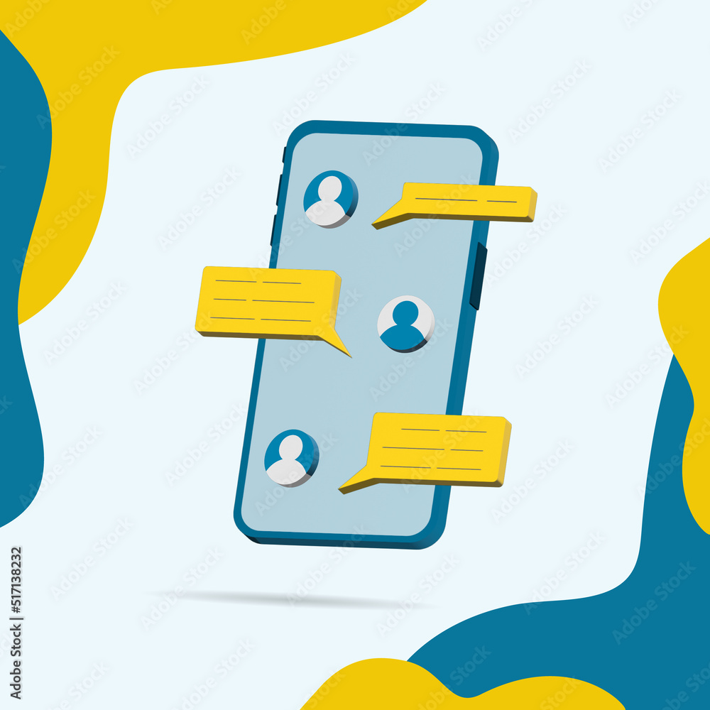 3d smartphone with text bubble. 3d smartphone with text bubble.