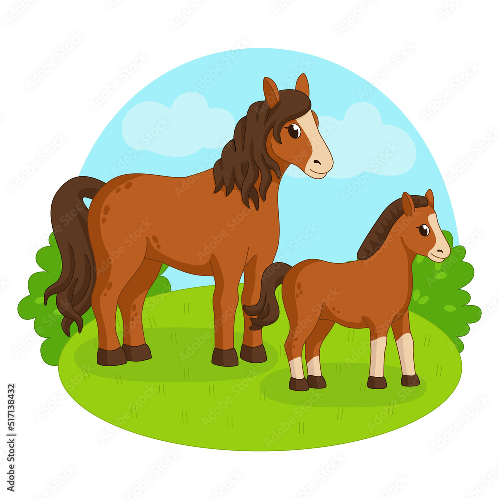 Horse and foal on the background of nature Horse and foal on the background of nature