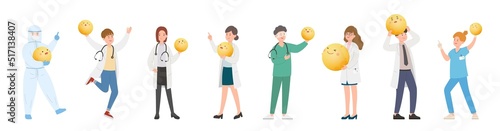 Male and female team of paramedics or doctors or scientists or medical specialists with the moon, celebrating mid-autumn festival