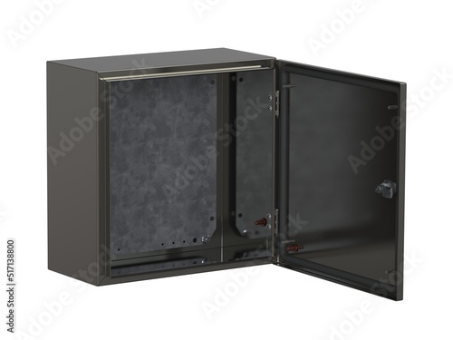 Fotografie Industrial enclosure stainless steel material 3D illustration isolated on white