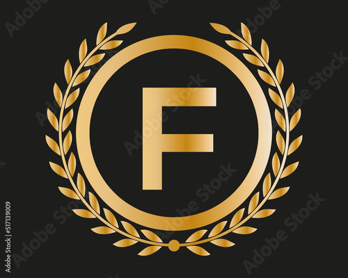 F Gold Letter Design Vector with Golden Luxury Colors and Monogram Design