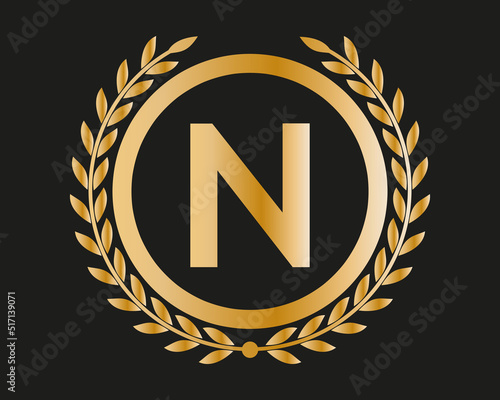N Gold Letter Design Vector with Golden Luxury Colors and Monogram Design