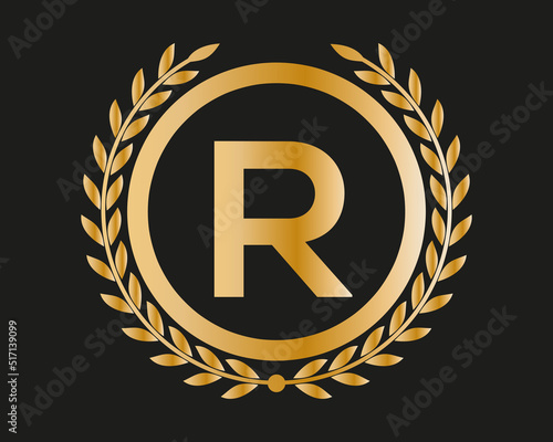 R Gold Letter Design Vector with Golden Luxury Colors and Monogram Design