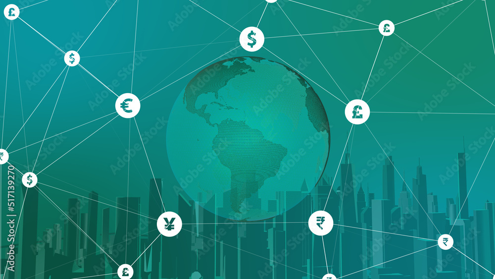 Global currencies. Earth rotating with currency icons. Worldwide business background Global currencies. Earth rotating with currency icons. Worldwide business background