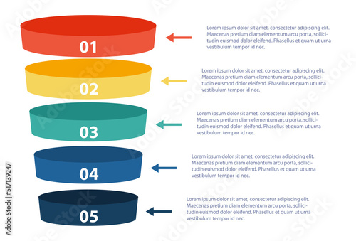 Funnel diagram with 5 steps. Marketing pyramid or sales conversion cone. Business infographic template. Vector illustration