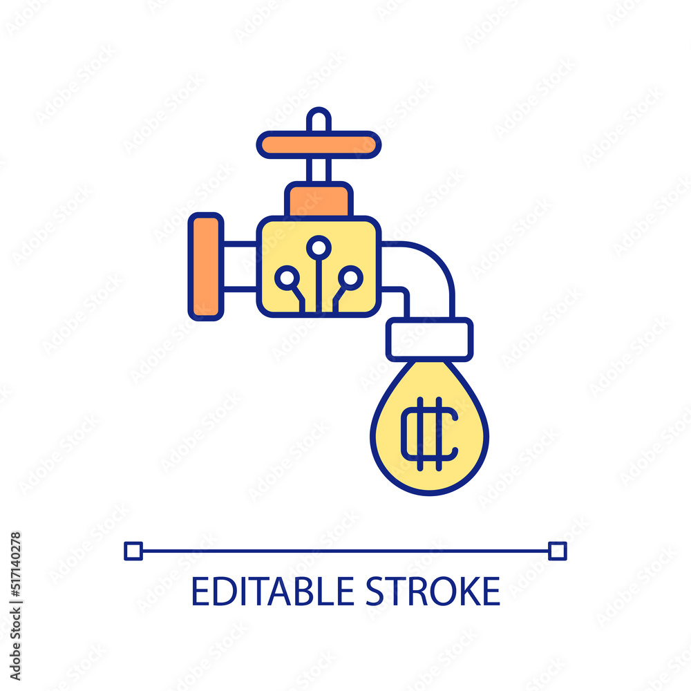 Crypto faucet RGB color icon. Get free digital coins. Cryptocurrency award for done tasks. Isolated vector illustration. Simple filled line drawing. Editable stroke. Arial font used Crypto faucet RGB color icon. Get free digital coins. Cryptocurrency award for done tasks. Isolated vector illustration. Simple filled line drawing. Editable stroke. Arial font used