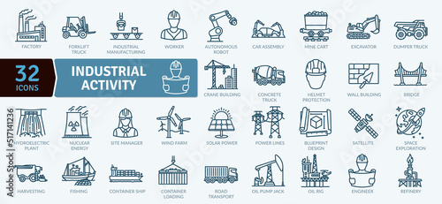 Industrial Activity icons Pack. Thin line Collection Smart Technology icons