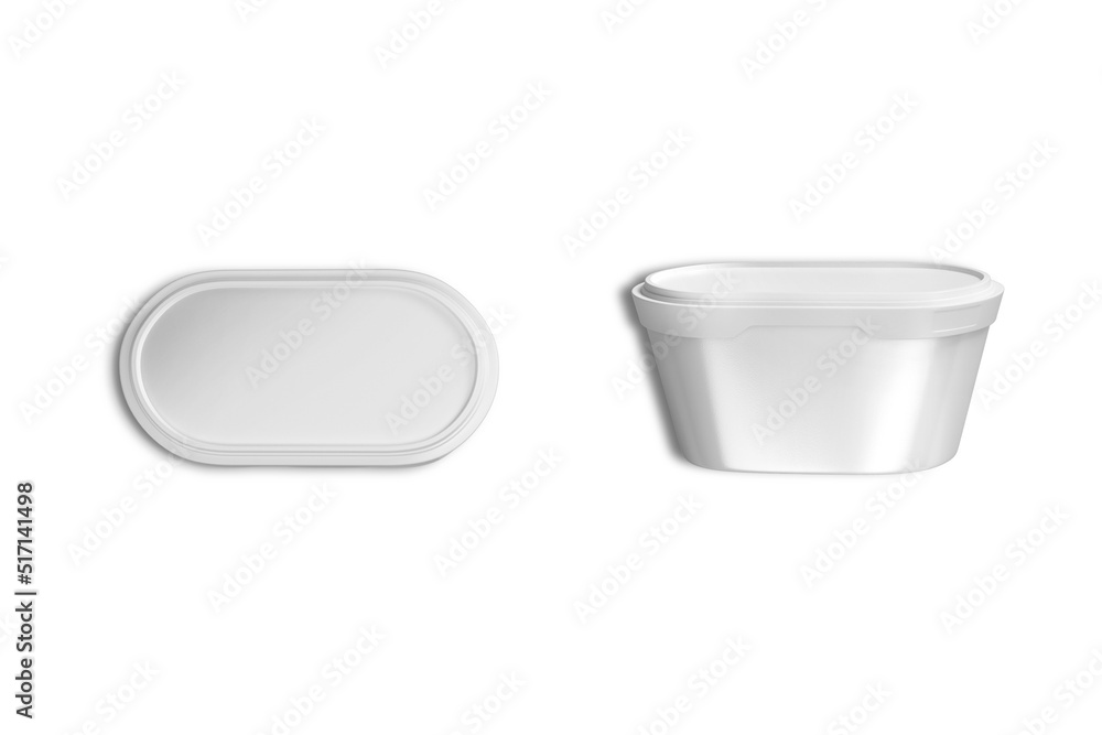 white tub for ice cream, butter margarine, butter cream, curd cheese on isolated white background, realistic rendering of tub with ice cream, ready for design, 3D illustration white tub for ice cream, butter margarine, butter cream, curd cheese on isolated white background, realistic rendering of tub with ice cream, ready for design, 3D illustration