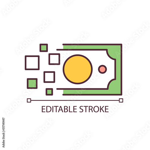 Disappearing banknote RGB color icon. Worthless money and inflation. Hyperinflation. Financial crisis. Isolated vector illustration. Simple filled line drawing. Editable stroke. Arial font used